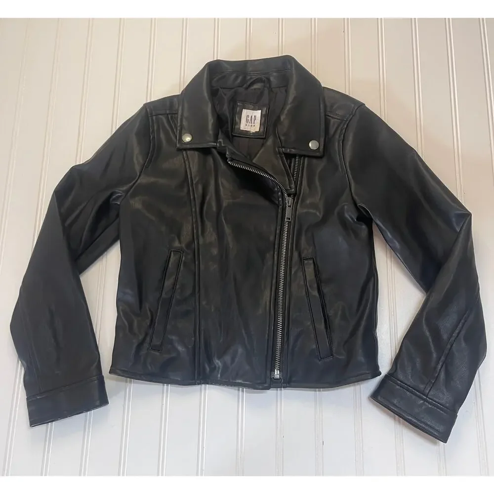 Gap Kids Faux Leather Moto Jacket Size Girls Medium 8/9 READ